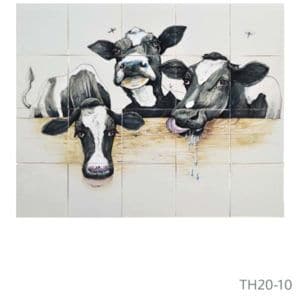 Beschilderd tableau van Friese witjes met drie koeien