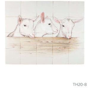 Beschilderd tableau van friese witjes met drie geiten
