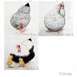 Beschilderd tableau van Friese witjes met illustratie kippen