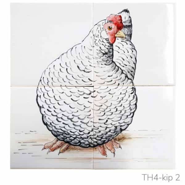 Beschilderd tableau van Friese witjes met illustratie van een kip