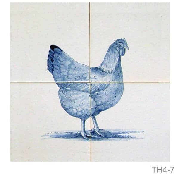 Beschilderd tableau van Friese witjes met illustratie van een hen in blauw